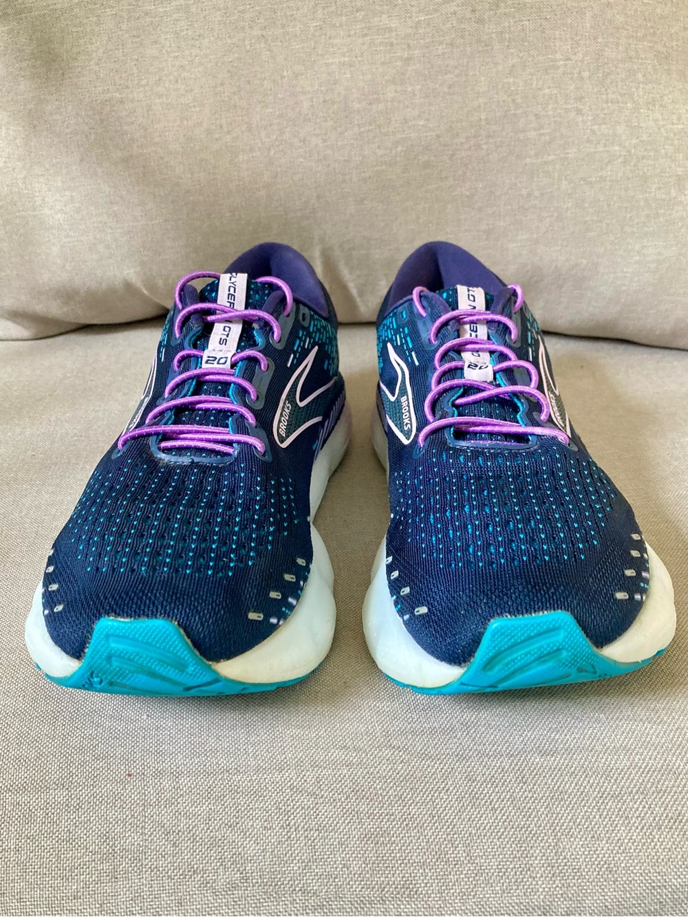 Brooks Glycerin GTS 20 US WMN 10.5 Navy Teal Purple Running No Tie Bungie Laces - Picture 6 of 12